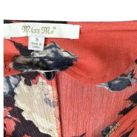 Miss Me Top Womens S Orange Floral Rayon Tiered Ruffle 3/4 Sleeves Lace Boho - Picture 5 of 5